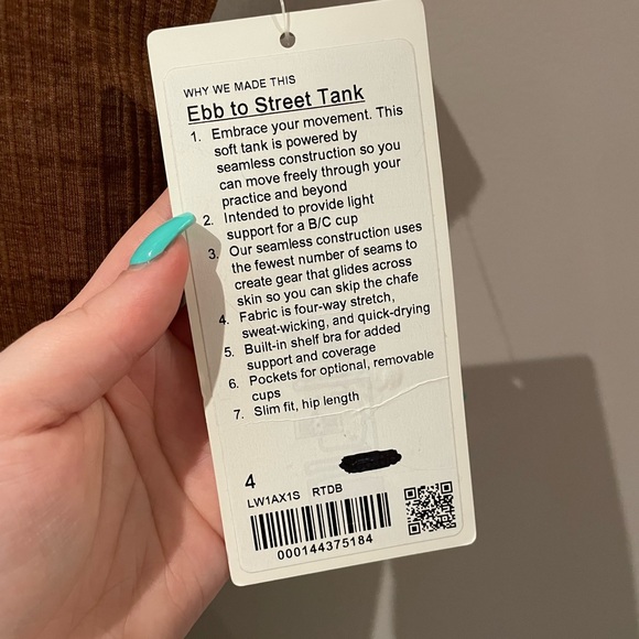 BNWT Lululemon Ebb to street tank top in Java Size 4 - Picture 4 of 4